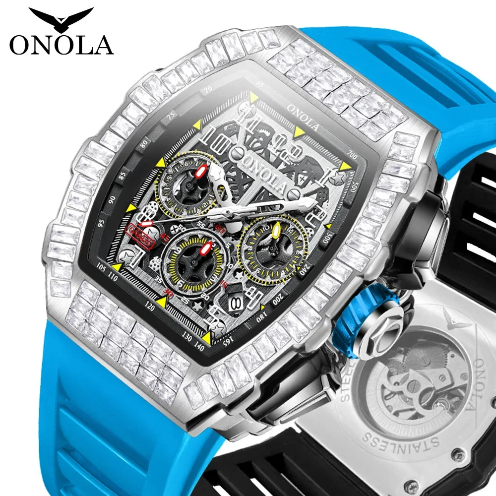 

Hot Selling Fashion Fully Automatic Mechanical Watches Men ONOLA Unique Design with Diamond Inlaid Waterproof Tape Men's Watch