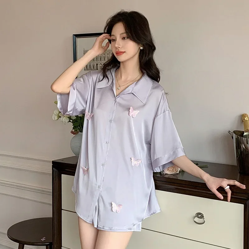 

Pajama Pants Set Women's Clothing Homewear Summer Cute Cardigan Comfort Casual Stylish Simple Breathable Loose Fit Large Size