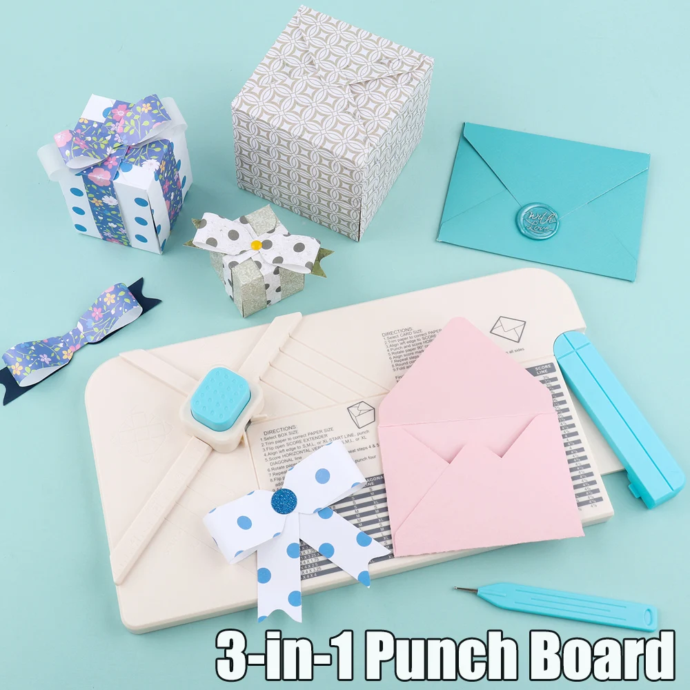 Tabla perforadora 3 en 1, herramienta de puntuación multifuncional para sobres, Cajas de Regalo, lazos para sobres personalizados, cajas de arcos de diferentes tamaños