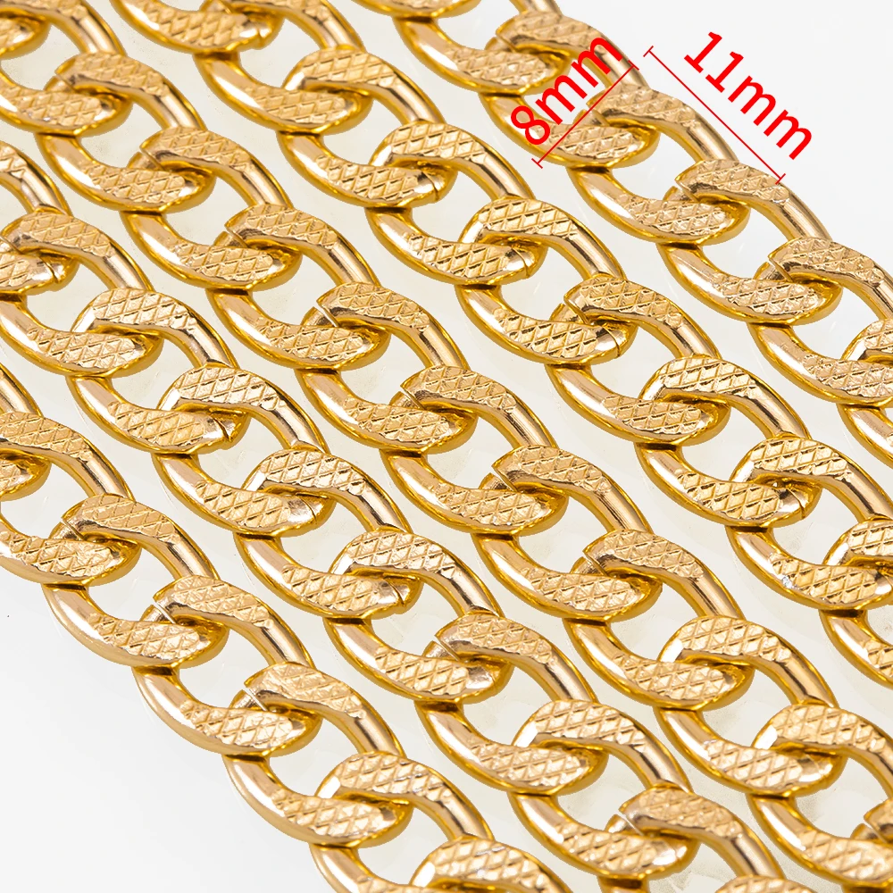 2Meters 1Meter 8x11mm Flat Embossed Alloy Chain Cuban Chain DIY Necklace Bracelet Clothing Jewelry Making Accessories Wholesale image 6
