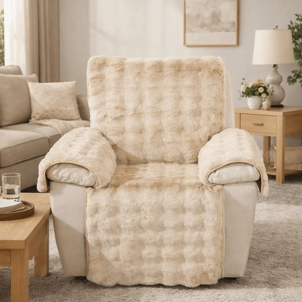 Integrated Plush Single Recliner Sofa Cover Wear-resistant Soft Massage Chair Pad Anti-slip Particles Warm Armchair Cover Winter