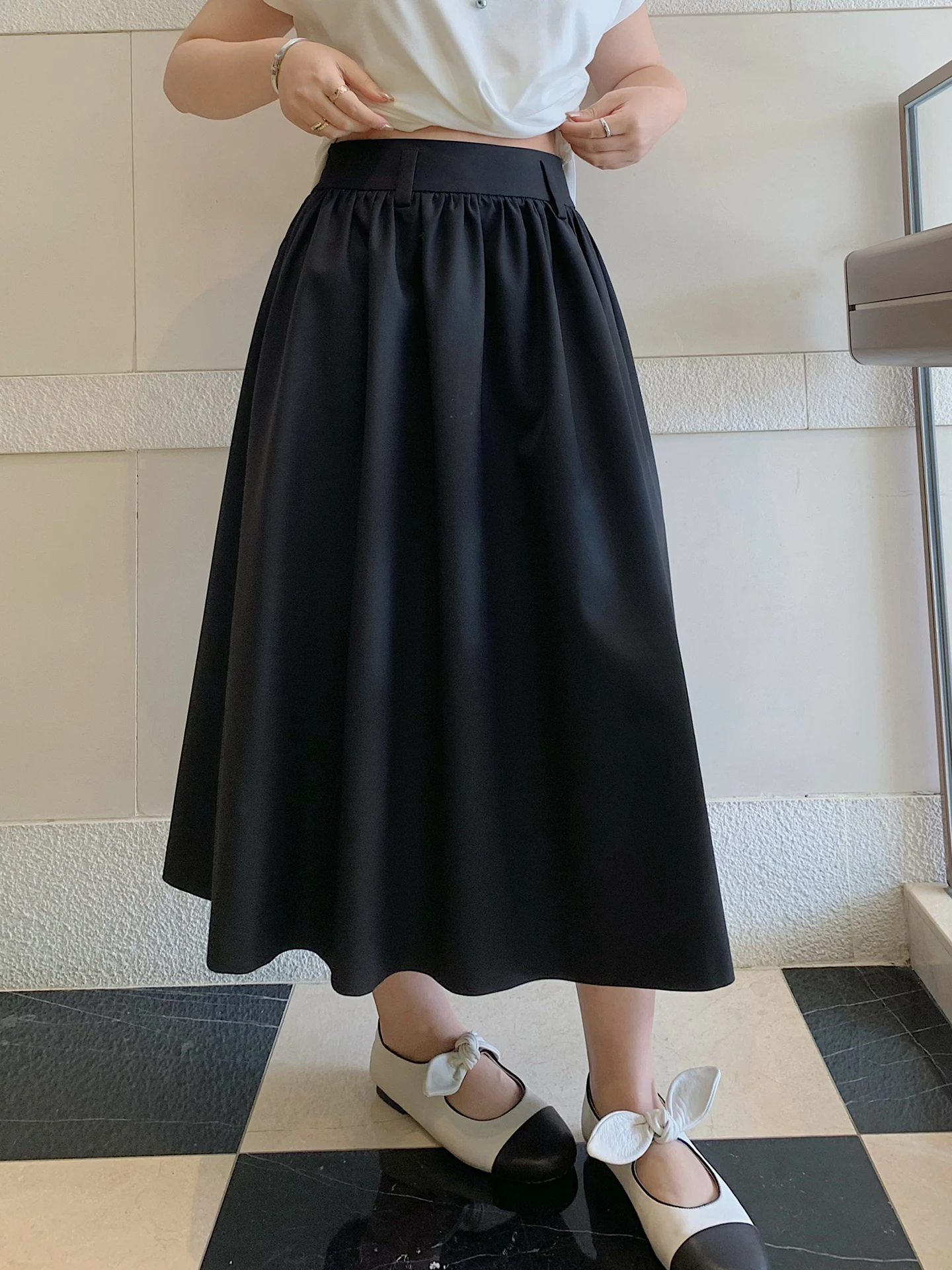 

Юбка-трапеция с высокой талией для женщин, элегантная, для офиса, скрывающая бедра, больших размеров, класса люкс, простая