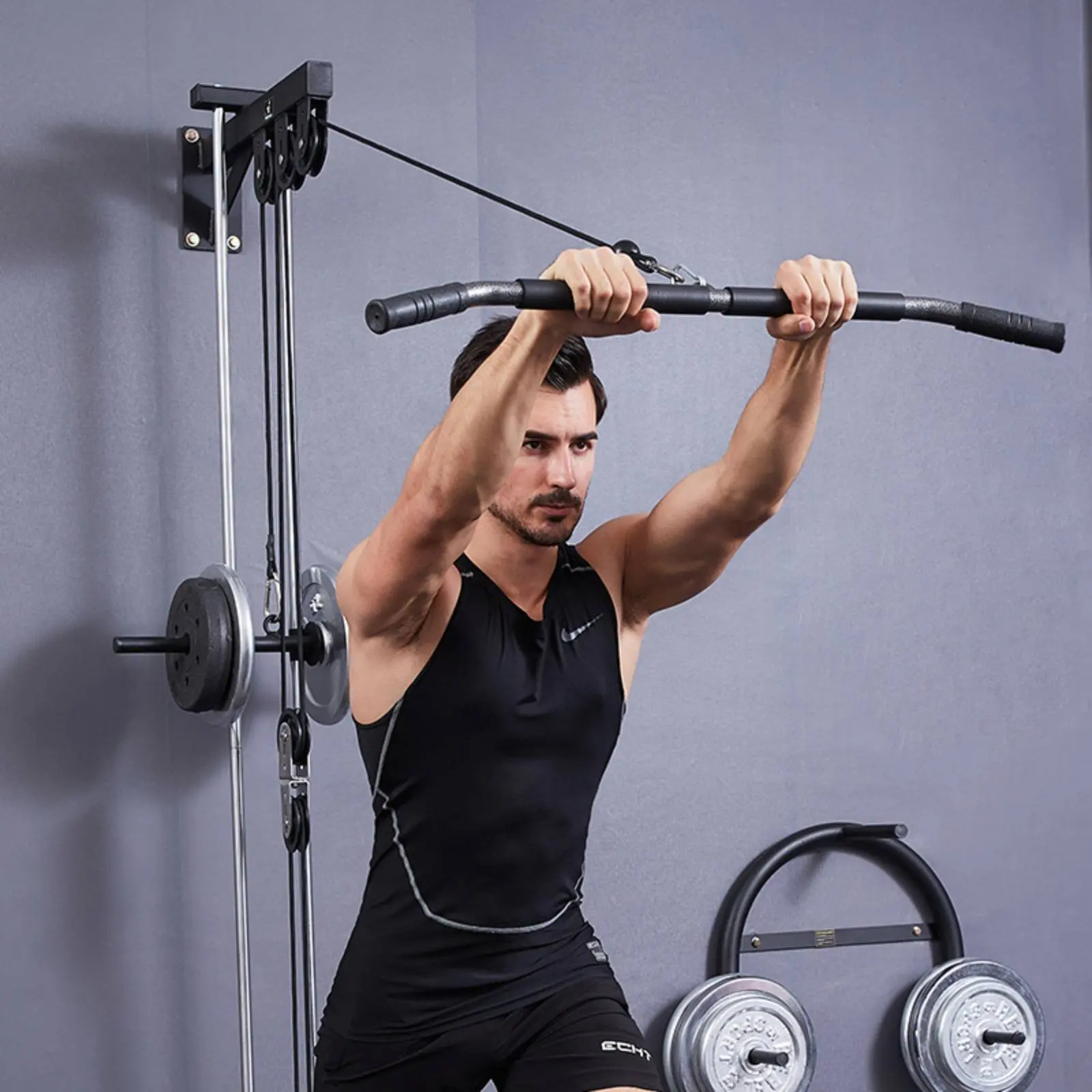 Picture 3: Shoulder Pulldown Bar Sturdy Duty Long Pull down Bar Pulley Machine Attachment Non-Slip Grip Fitness Equipment Multi-Functional