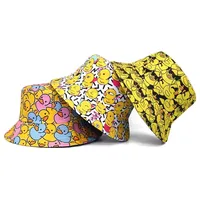 1PC Summer Sunscreen Duck Print Bucket Hat for Men Women Fashion Two-side Wearable Sun Hat for Travel Outdoor Hiking Fishing Cap
