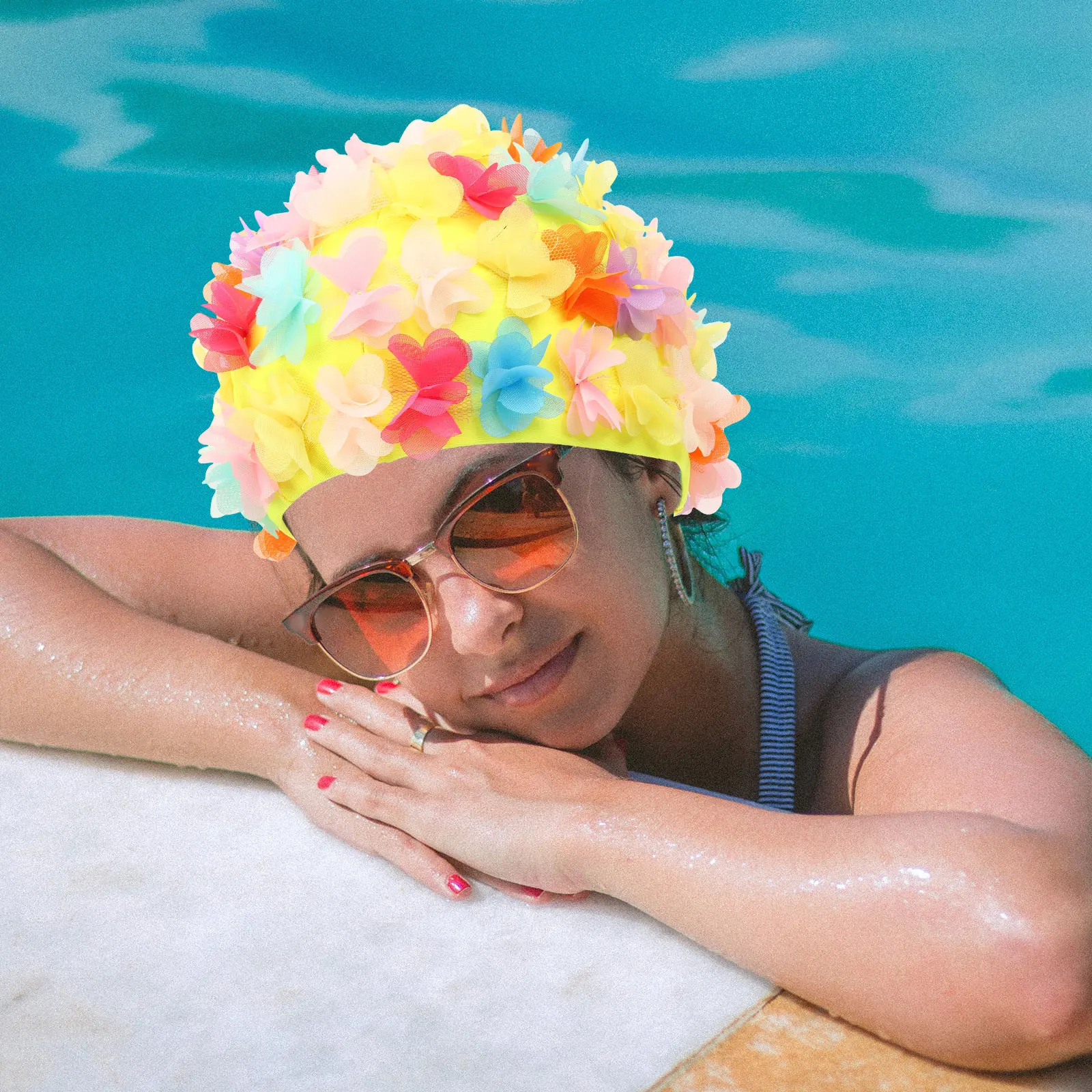 

Lightweight Retro Swimming Hat for Women Flower Petals Design One Size Fits All Pool Bath Shower Cap Swim Caps for Women