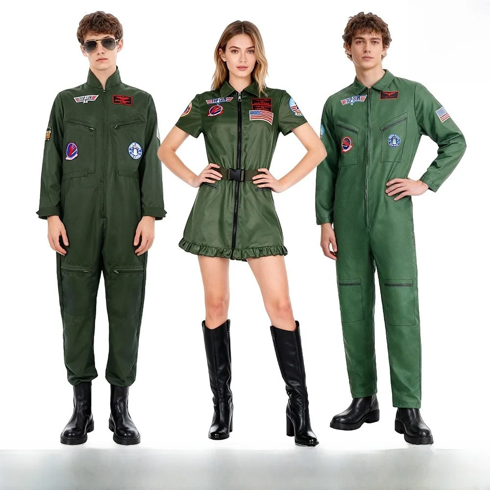 

Military Green Pilot Uniform Costume for Children Group Performance Bar Party Halloween Stage Outfit Ladies Fashion Trend