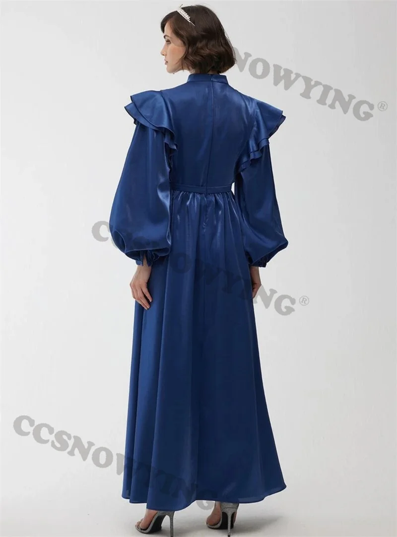 Vestido De satén musulmán De manga larga para mujer, elegante vestido De fiesta Formal islámico, Hijab De cuello alto, caftán árabe