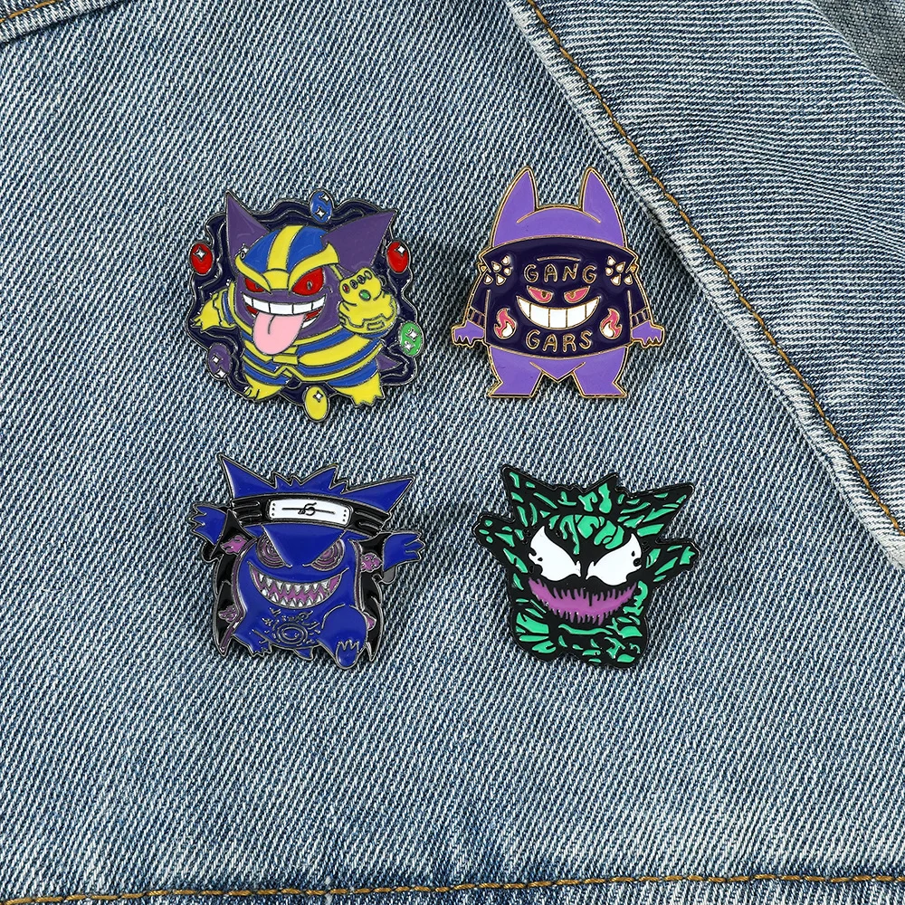 Pokemon Gengar broszka figurki akcji z Anime kreskówkowe przypinki Pikachu Charizard Mewtwo emaliowana broszka prezenty urodzinowe dla dzieci