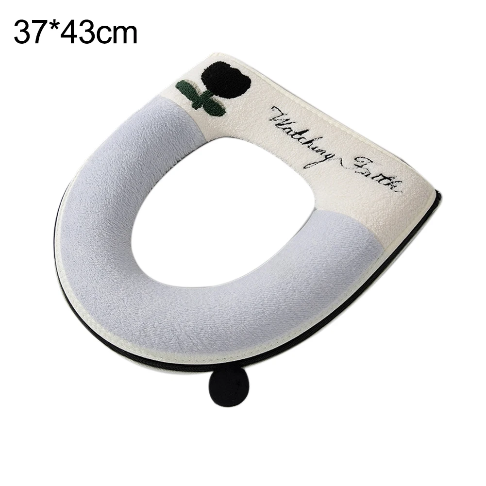Washable Zipper Toilet Seat Cover For Bathroom Thickened Warm Soft Cushioning Zipper Closure Washable Reusable