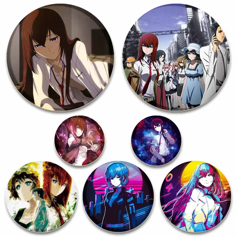 Japanese Anime Steins Gate Acrylic Lapel Pin Okabe Kurisu Brooch Pins Handmade Cartoon Figure Badge Fashion Jewelry Accessory