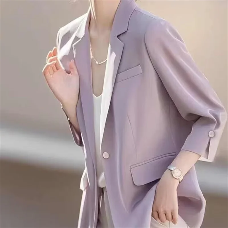 

New Women's Jacket Women's Coat Purple Suit Jacket Spring and Autumn Fashion and Leisure High-quality Loose Coat Suit Jacket