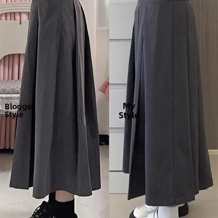 

Gray High Waist A-Line Midi Skirt Women's plus Size Spring 2026 Office Commute Style Korean Fashion Full-Length Coverage