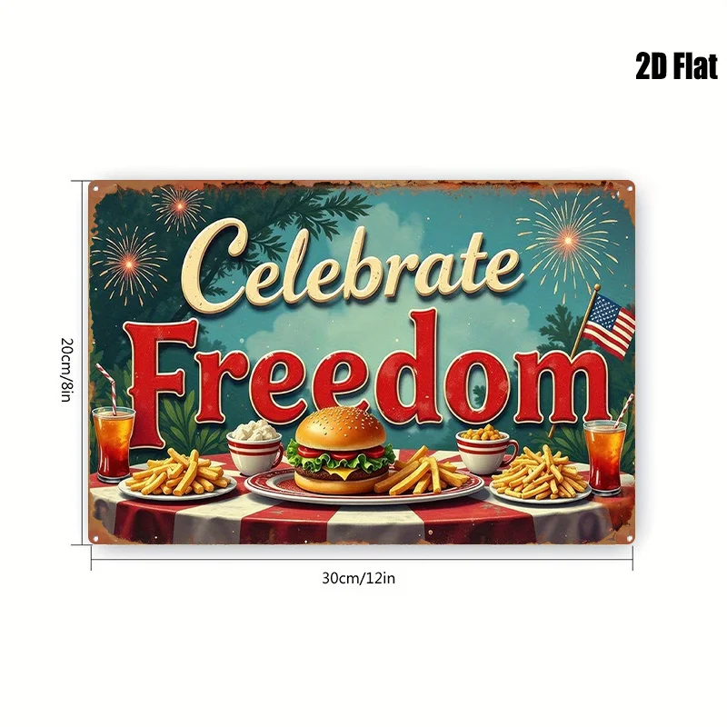 2D Flat, 1pc 2D Flat Sign, Celebrating Freedom Themed Decorative Painting with Iconic Figures, Suitable for Rustic Wall Decor in