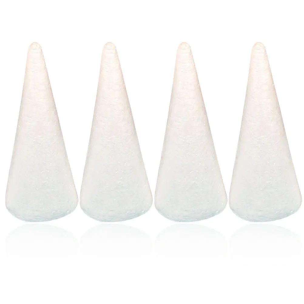 Cônes blancs à bords lisses pour enfants, artisanat de bricolage, fournitures d'art en polystyrène, cônes de décoration en mousse, pièce maîtresse, 4 pièces