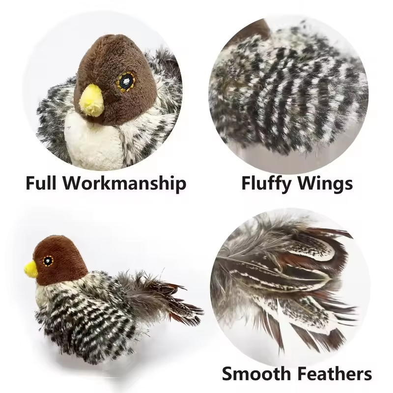 Interactive Cat Toys Flying Bird Cat Toy Flapping Wings Sparrow Catnip Toys Simulated Chirping Bird Plush Toy Pet Cat Toy