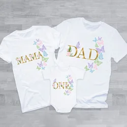 Birthday Princess Family Matching Clothes Butterfly Print Mother Father T-shirt Tops Infant Bodysuit Baby Girl Birthday Outfits