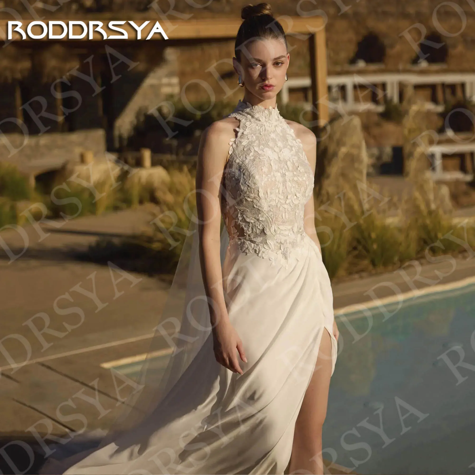 RODDRSYA فستان زفاف الشاطئ حورية البحر شق رومانسي بدون أكمام الوهم الخلفي زينة فساتين زفاف مخصصة رداء دي ماري شاطئ فستان الزفاف حورة البحر الشق رومانسية بلا أكمام وهم الظهر تطبق فساتين العروس مخصصة