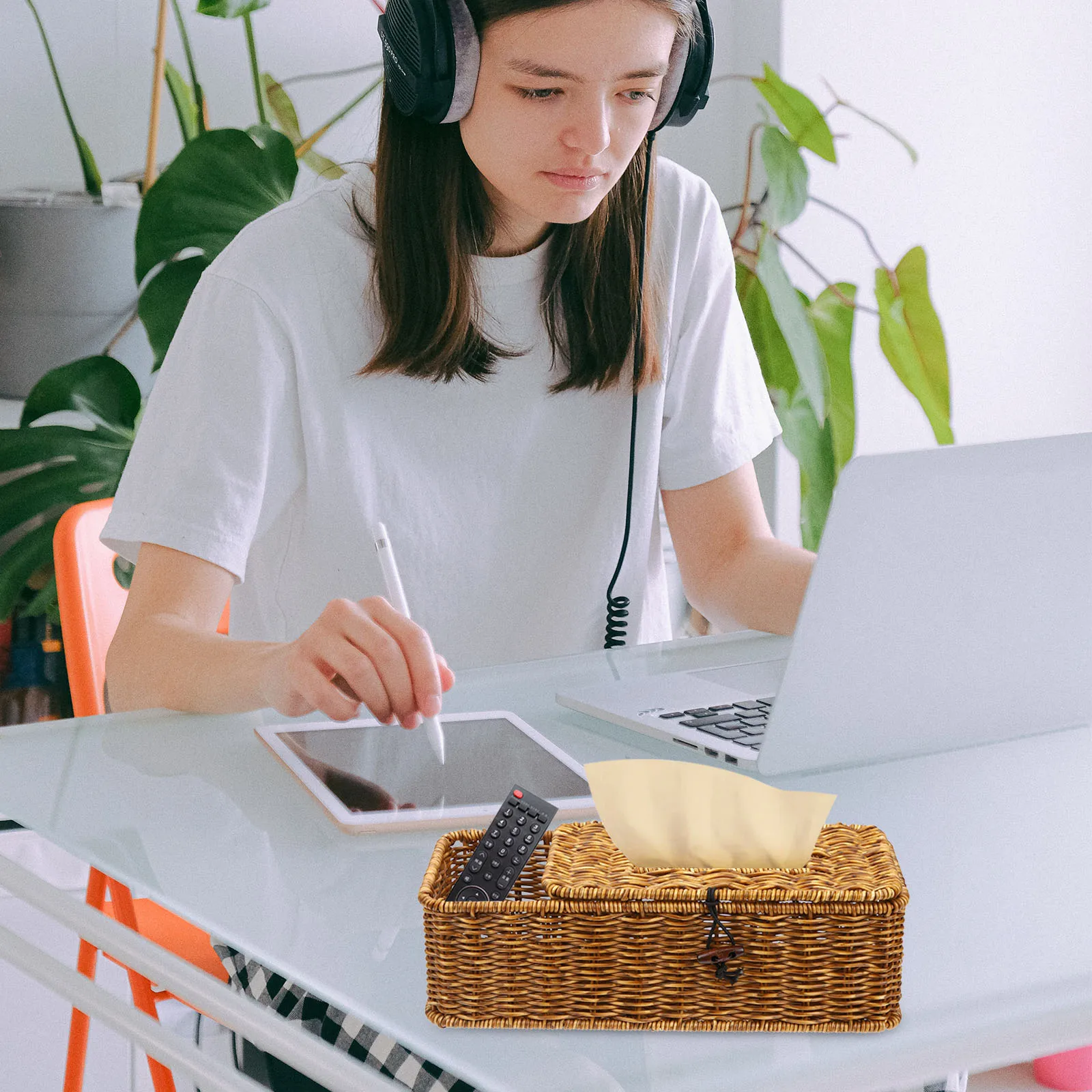 

Multifunctional Box Imitation Rattan Woven Holder Household Paper Case Creative Container Reliable Tissue Dispenser Desktop