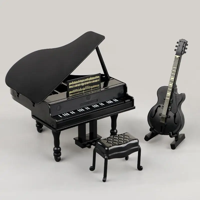 3Pcs Musical Instrument Miniature Props Dollhouse Grand Piano Furniture Guitar Cello Model Doll Accessories Simulation Ornaments