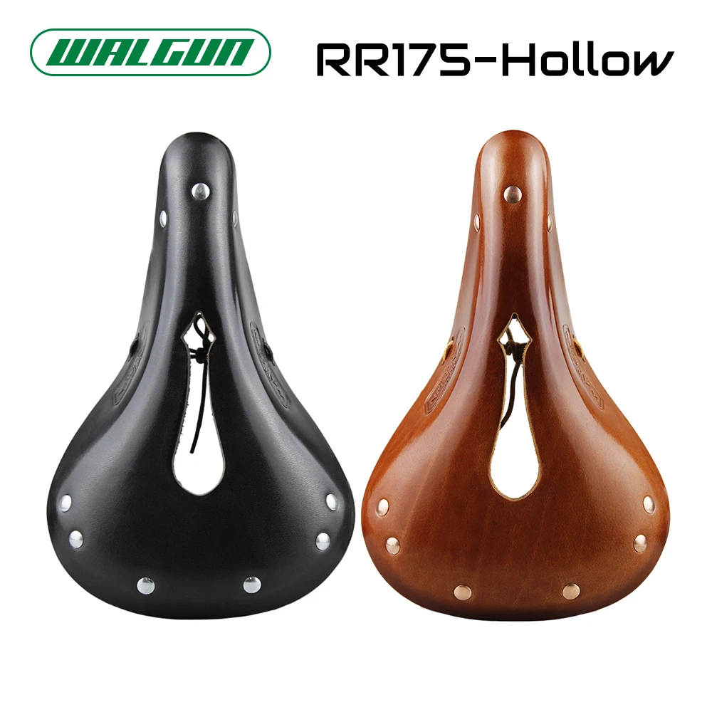 

WALGUN Lconic Cut-Out Leather Bike Saddle Retro Vintage Cowhide Old Style Hollow Bicycle Saddle for Man Wome Cycling in The City