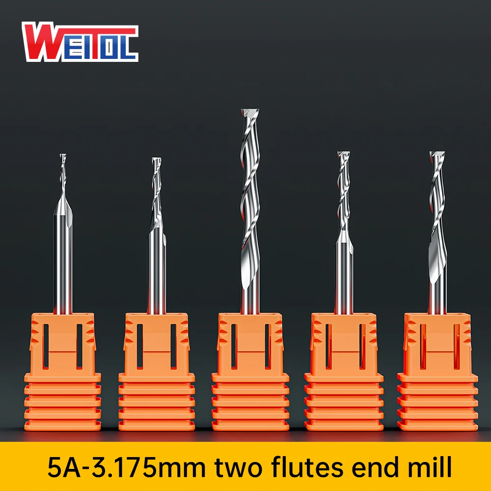 WeiTol 카바이드 엔드밀 CNC 라우터 비트, 더블 플루트 밀링 커터, 5A 3.175mm 1/8 인치 섕크, 2 플루트 나선형 비트