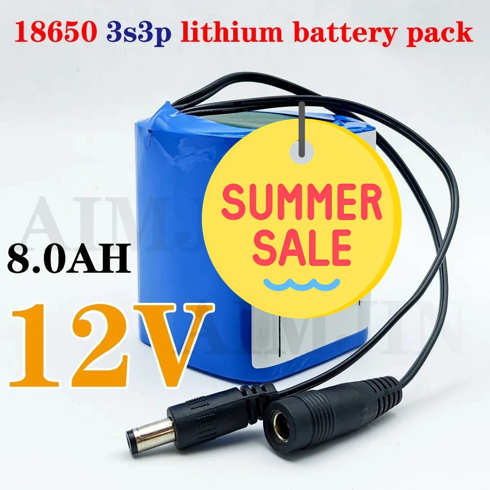 

12V 8.0Ah 3S3P Battery Pack 18650 Lithium-Ion 8000mAh DC 12.6V Rechargeable Battery for Electronics