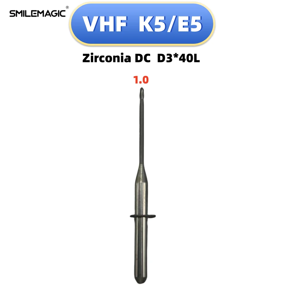 VHF K5 E5 Dental Burs Milling for Zirconia PMMA Single Cut Dental Lab Grinding Diamond Coating D3 CAD CAM Milling Drills