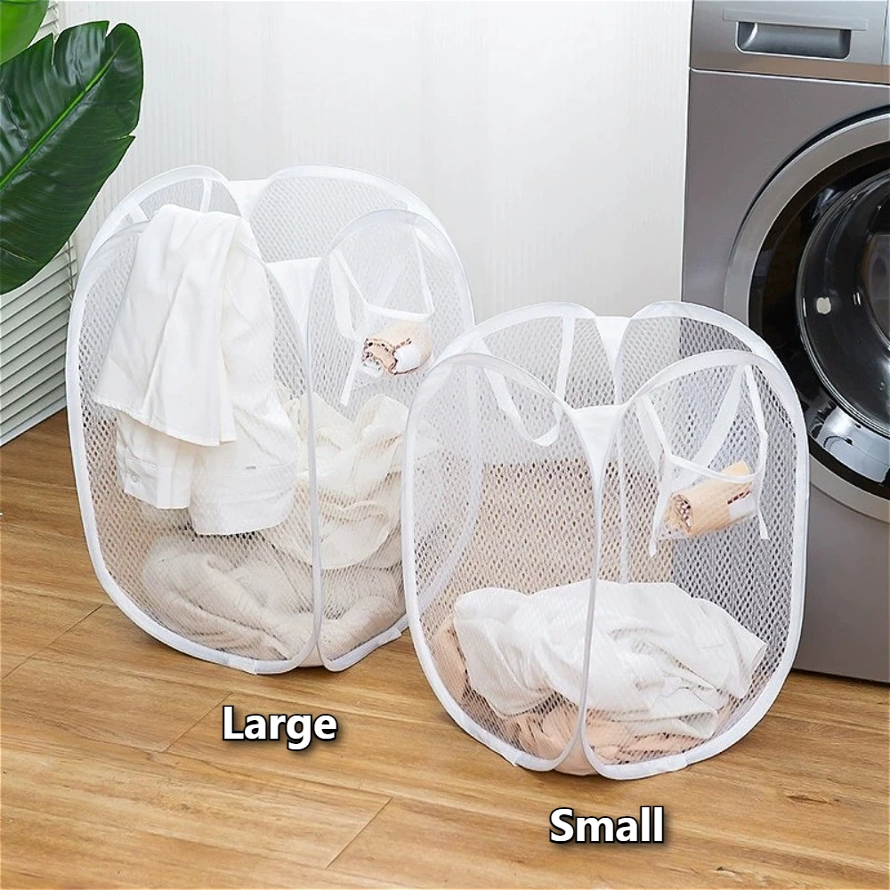 Foldable Household Laundry Basket Mesh Dirty Clothes Storage Basket Large Capacity Toy Storage Bag Bucket Bathroom Accessories
