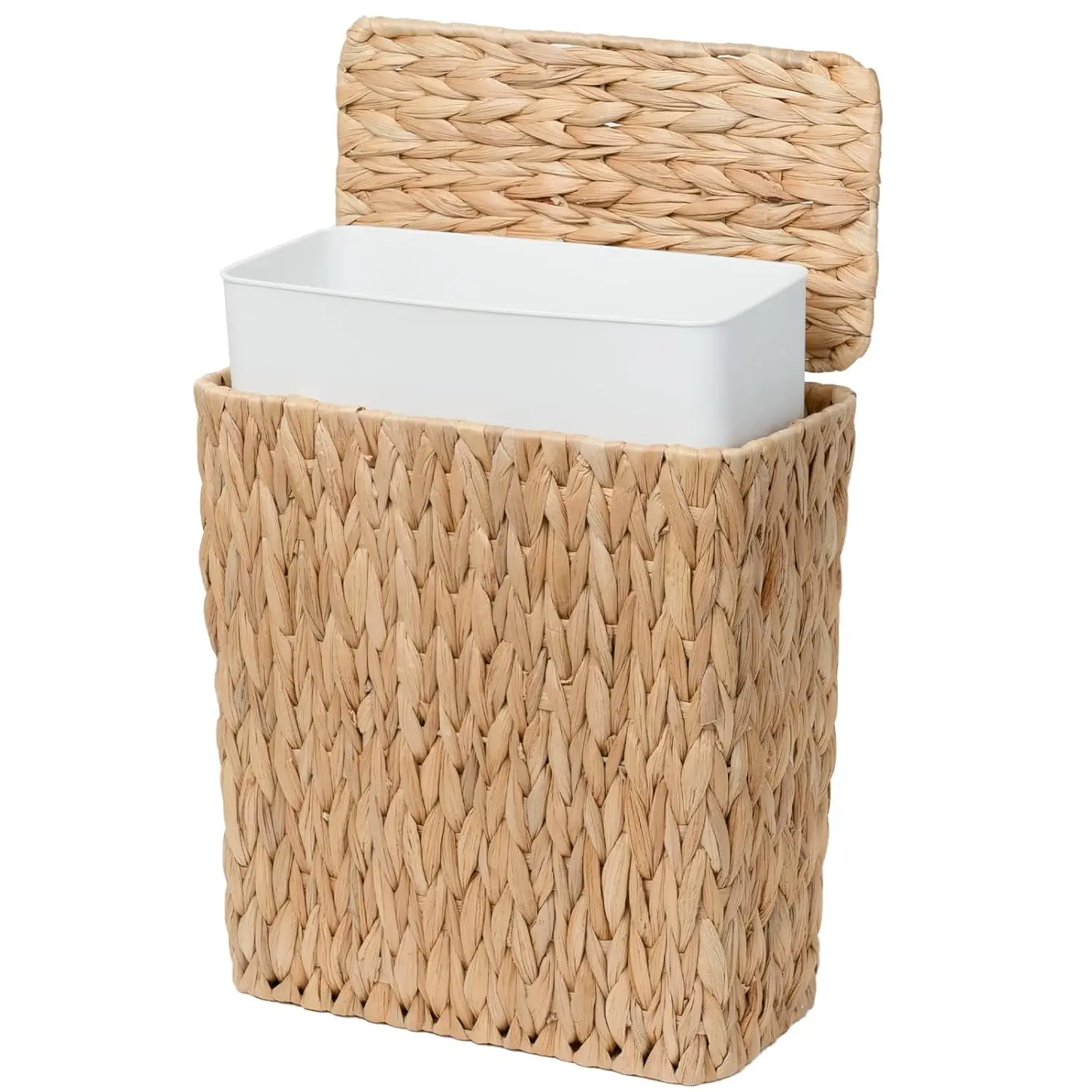

Natural Wicker Trash Can with Lid, 3 Gallon Small Bathroom Waste Basket for Compact Spaces