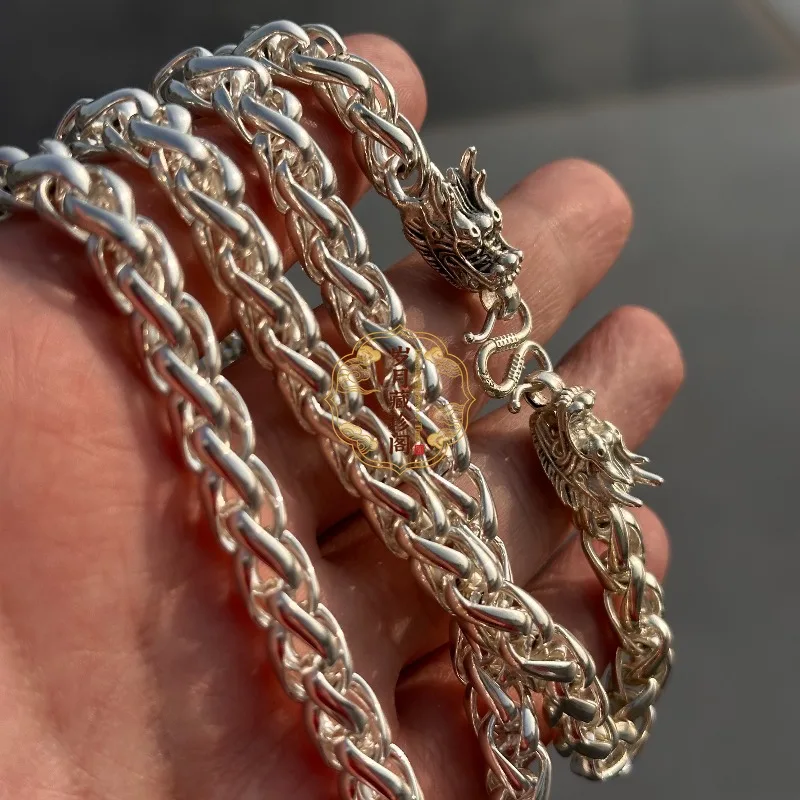 

2026Hot Silver Plated Copper Sweater Chain, Chinese Chinoiserie Tibetan Silver Dragon Head Long Necklace, Ethnic Fashion Jewelry