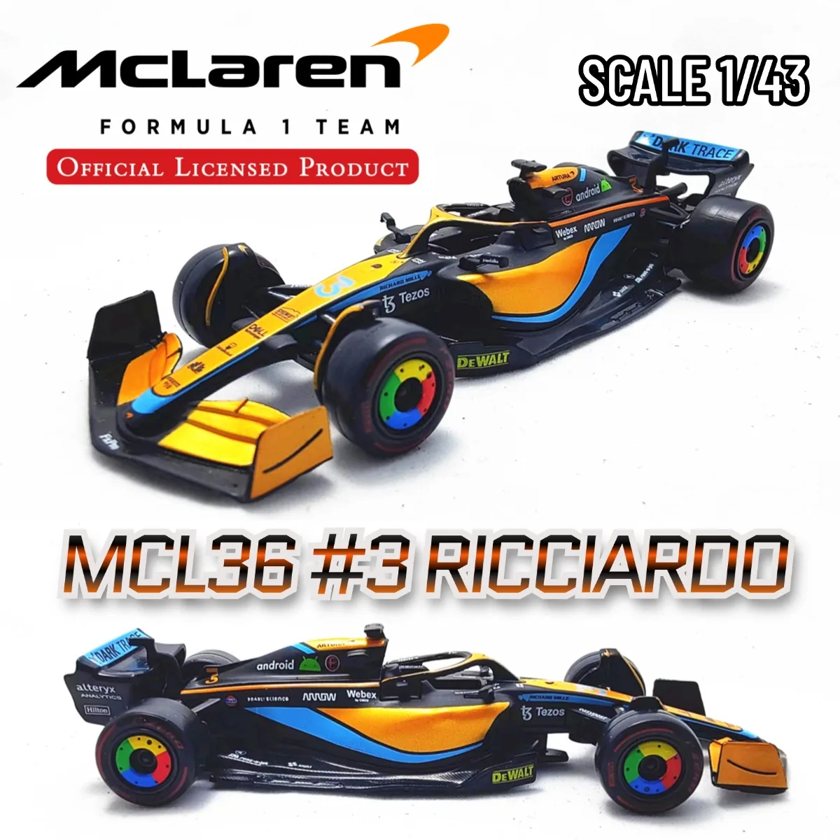 限定版 ブラーゴ マクラーレン MCL36 # リカルド F1 カーモデル 3台、1/43スケール フォーミュラ1 レーシング ミニチュア コレクションフィギュア おもちゃ