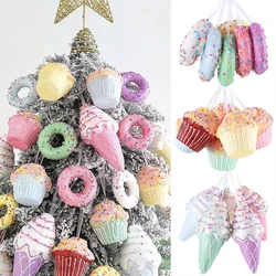 1Box Macaron Christmas Ice Cream Donut Cake Pendants Christmas Hanging Ornaments Xmas Tree Home Decorations Noel Navidad 2024
