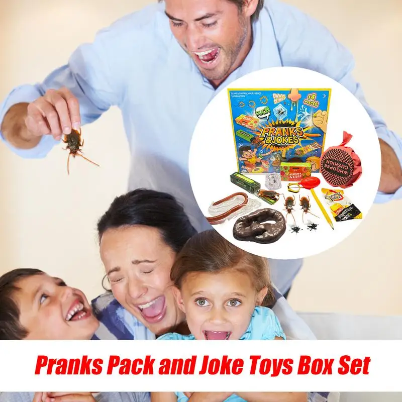 Funny Trick Joke Toys Box April Fools Prank Stuff Noise Maker Joke Box Set Simulation Fake Rubber Prank Kit For children