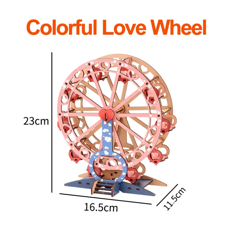 Puzzle in legno fai da te Colore Amore Ruota panoramica Modello di assemblaggio Puzzle Regalo di decompressione creativo per inviare giocattoli per bambini P301