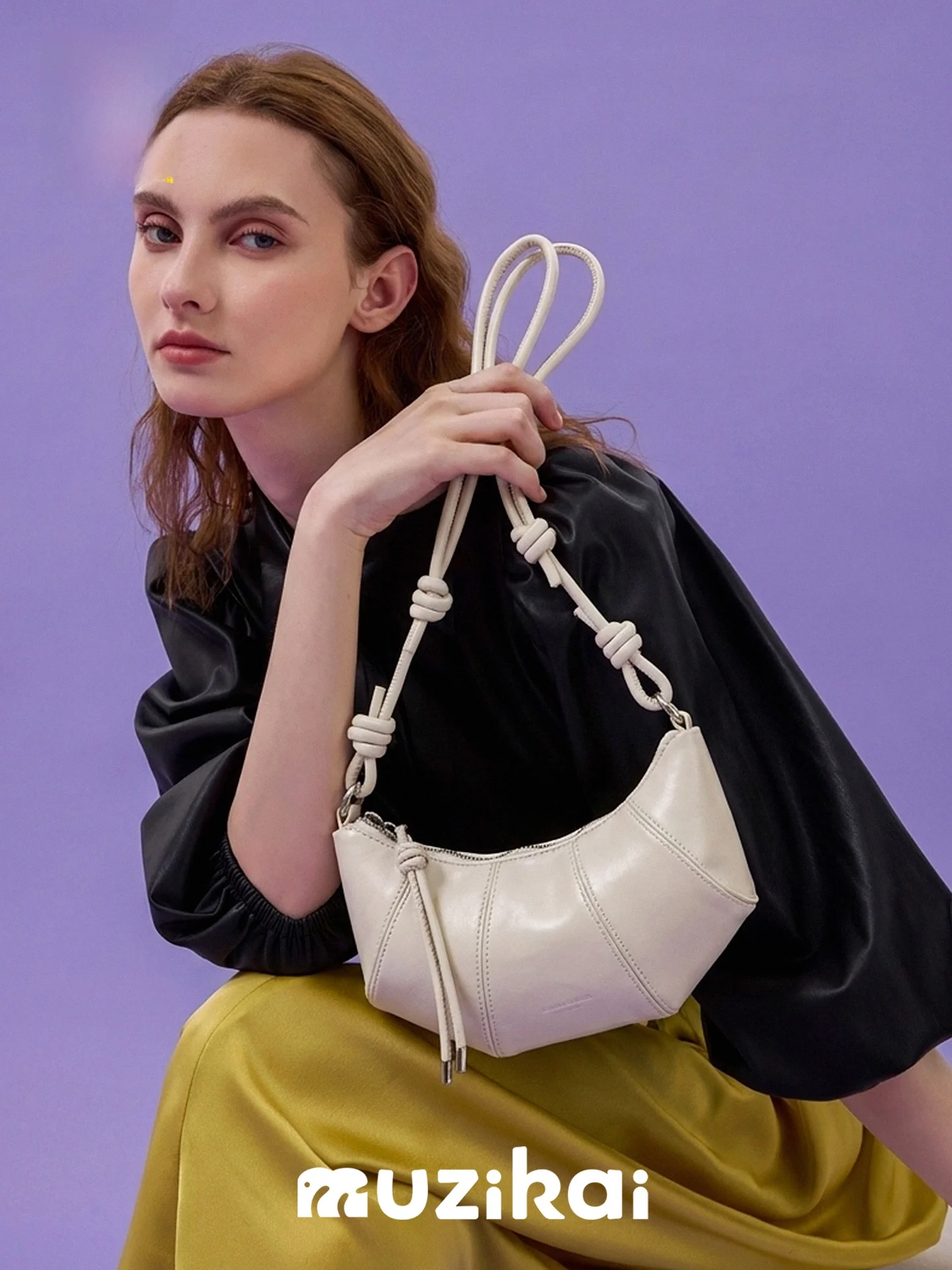 Fashionable Simple MuziKai Women's Horn Handbag Crossbody Bag Summery Design Bread Bag Medium Size Soft Leather Shoulder Bag