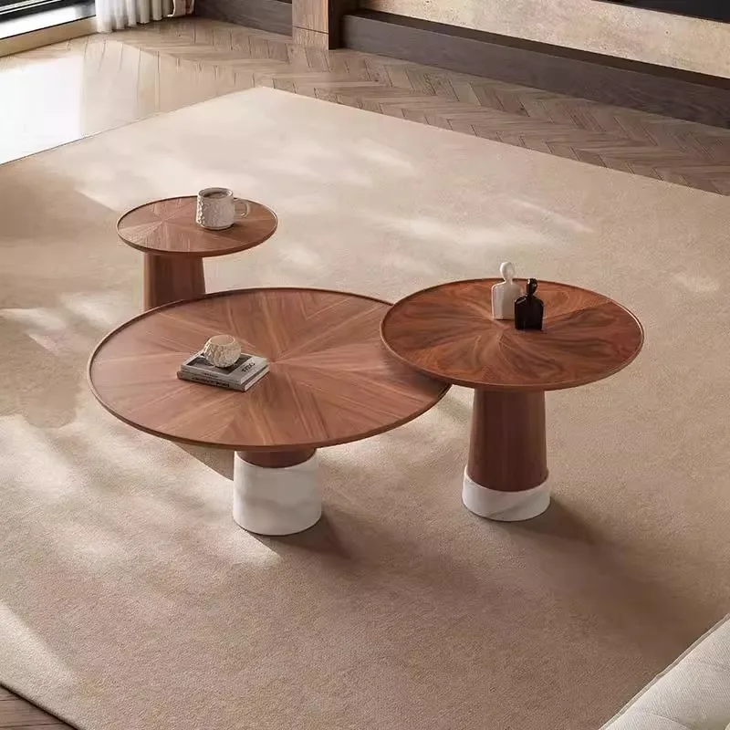 

Современный многофункциональный круглый журнальный столик из массива дерева с отделкой из черного ореха для гостиной или квартиры.