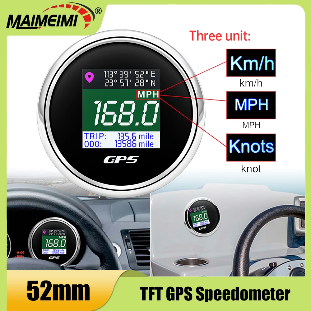 

Измеритель скорости автомобиля для лодки Trip ODO MPH Knot Km/h GPS Антенна TFT Экран Водонепроницаемый 52 мм AD Цифровой GPS Спидометр 24 В 12 В Одометр