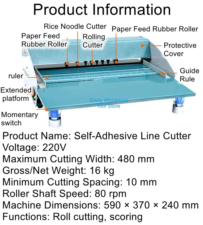 Self-adhesive Scoring, Dotted Lines, Solid Lines, Dashed Lines, Half-Circle Knife 480 Rotary Cutter