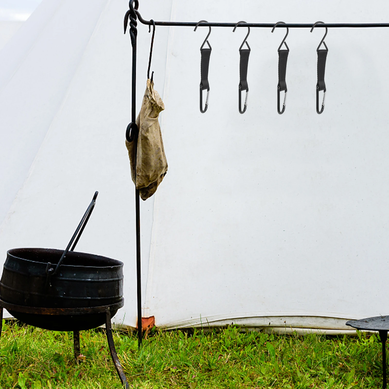 

4Pcs Hooks Metal Camping Outdoor Hanging Cookware Kitchen Storage Travel Black Small Size Lightweight Hardware