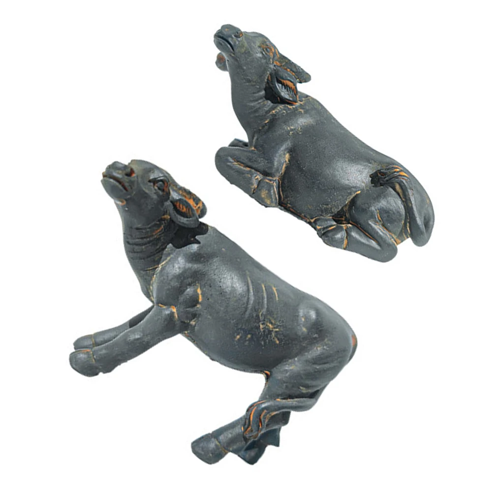 

2 Buffalo Decor Durable Resin Buffalo Garden Cute Animal Figurines Sculpture Home Sculpture Lightweight Stable