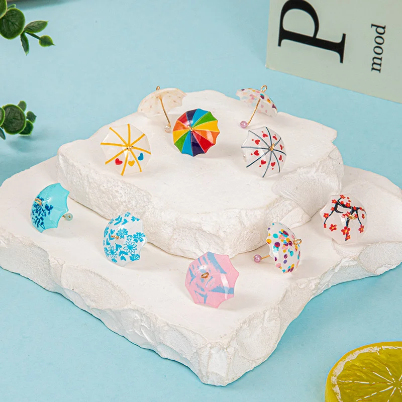 New arrived 40pcs/lot color flowers pattern print cartoon umbrella shape acrylic beads diy jewelry garment accessory