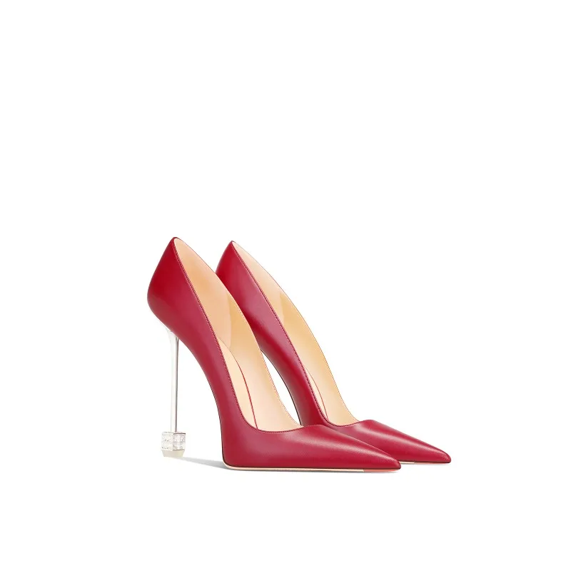 

Wine Red Genuine Leather Stiletto Heels Women 2025 Spring Trendy Pointed Toe