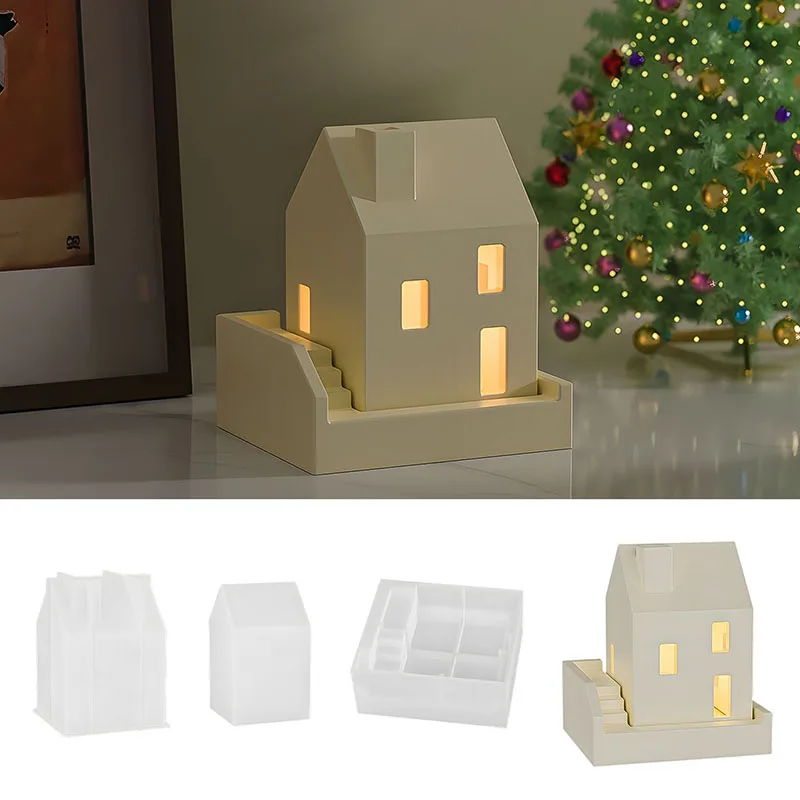 

DIY Christmas Silicone Mold House Shape for Gypsum Ornament Aromatherapy Candle Resin Epoxy Mold Home Decor Christmas Decoration