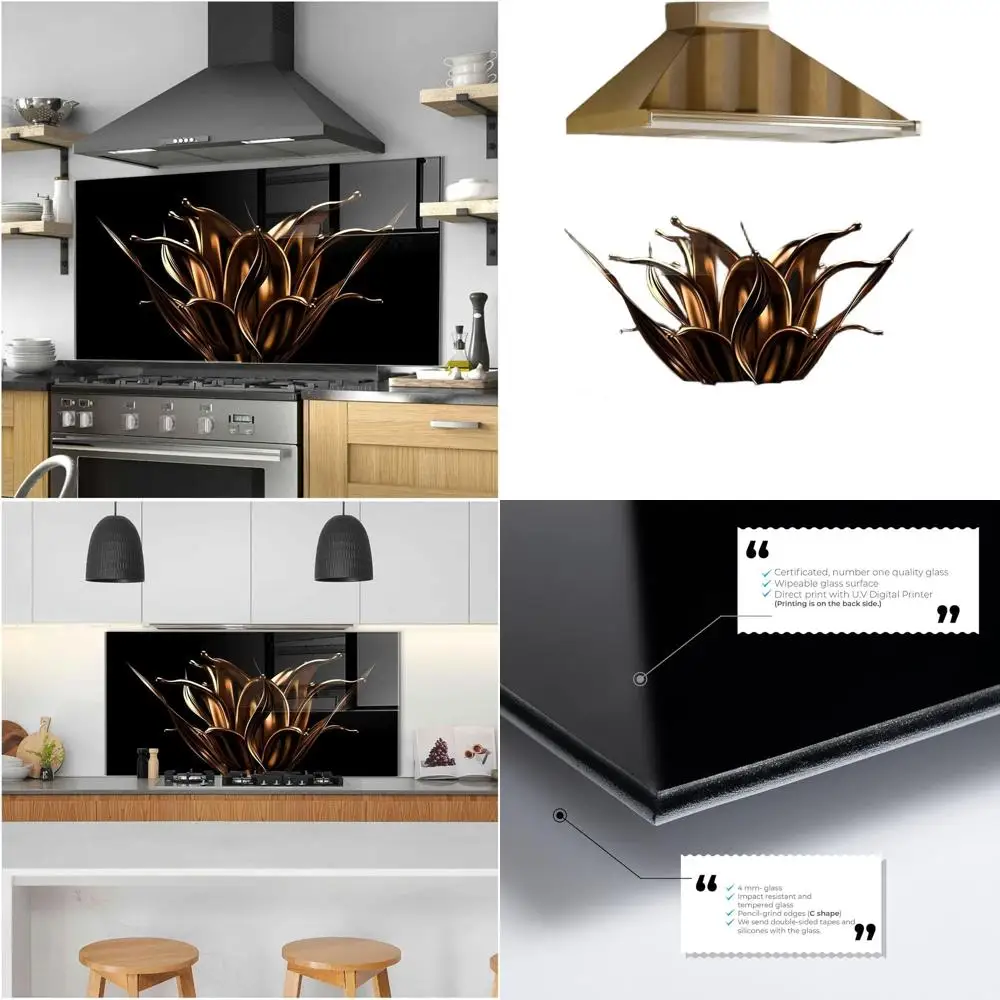 

Durable Glass Kitchen Backsplash, Stove Guard, Splashback Protector, Chopping Board, Decorative Tiles, Wall Art (30x14'')
