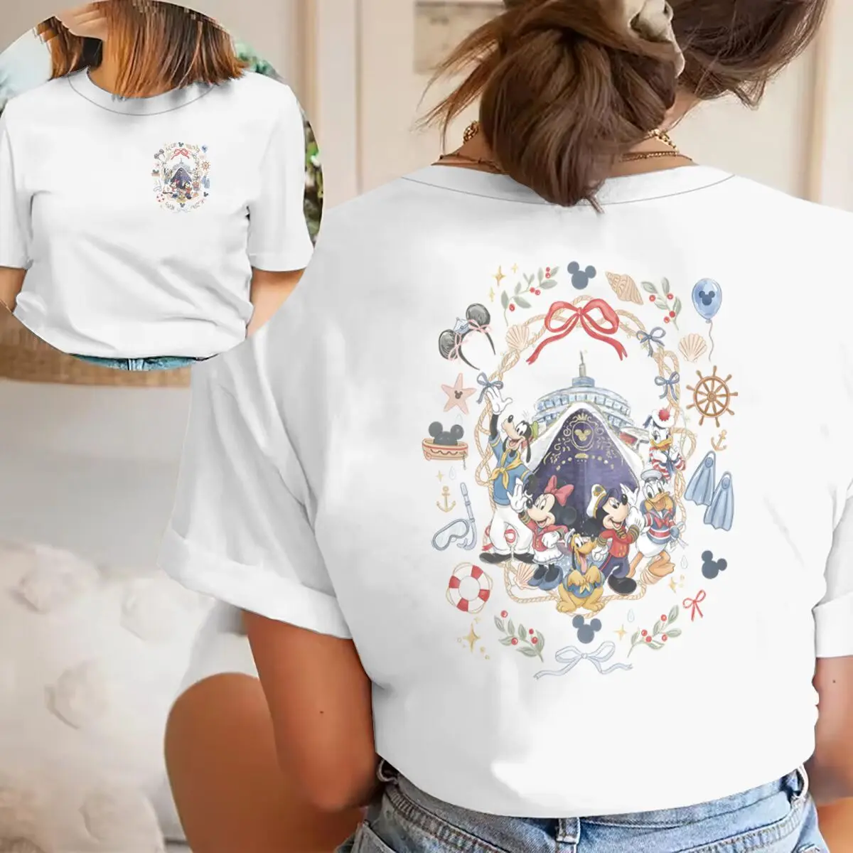 

Man Woman T-shirts Mickey and Friends Cruise Graphic T Shirts Cartoon Characters Design Unisex Clothing Harajuku Casual Tops