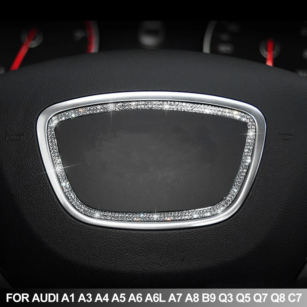 Car Steering Wheel Emblem Ring Cover Sticker Diamond Bling Trim Cover Sticker For Audi A1 A3 A4 A5 A6 A6L A7 A8 B9 Q3 Q5 Q7 Q8