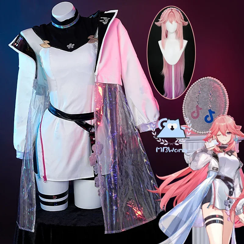 

FC6Game Genshin Impact Latest Yae Miko Cosplay Costume Wig Miko Cosplay Outfit For Hallowmas Carnival Cos Role Play Adult W@FC8！