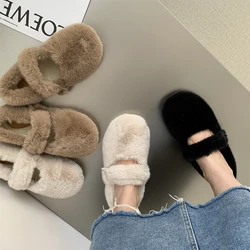 Shallow Mouth Square Toe Korean Shoes Soft Casual Female Sneakers Women's Moccasins Autumn Flats Loafers Fur Slip-on 2024 New Ro