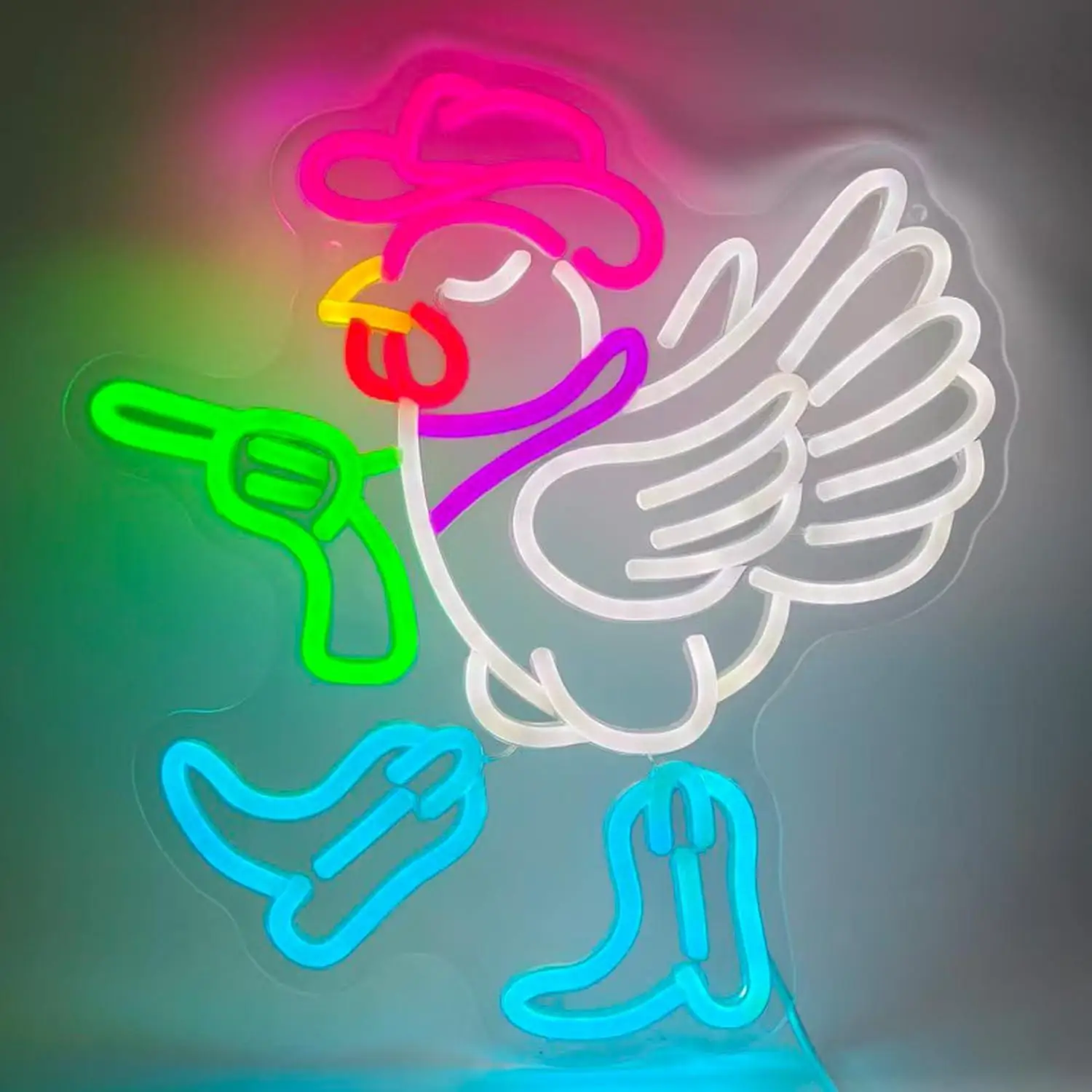 Western Cowboy Chicken Neon Sign USB Dimmable LED Light For Bar Garage Game Room Man Cave Wall Decoration Night Light Gifts