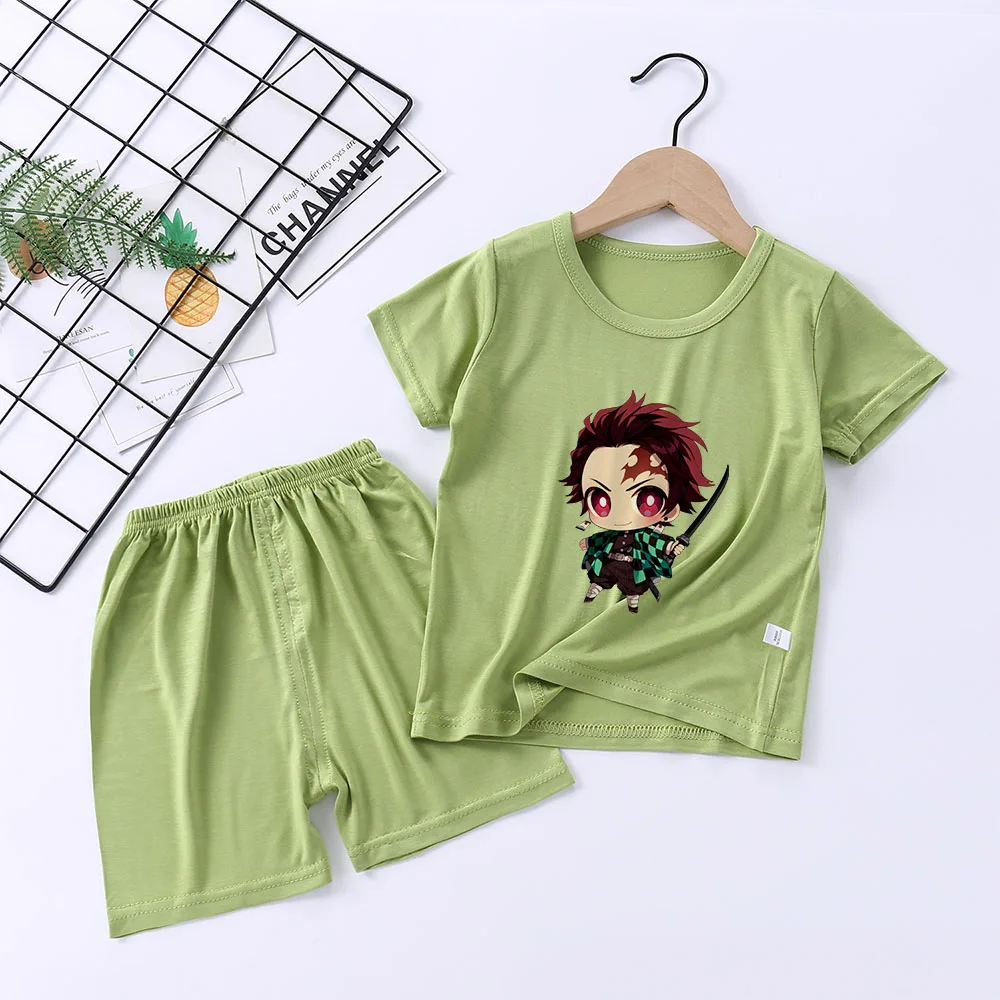 Demon Slayer Baby Pajama Suit Kamado Nezuko Girl Sleepwear Kamado Tanjirou Boy Pijamas Outfit Home Tops Pants Set Sleep Clothes